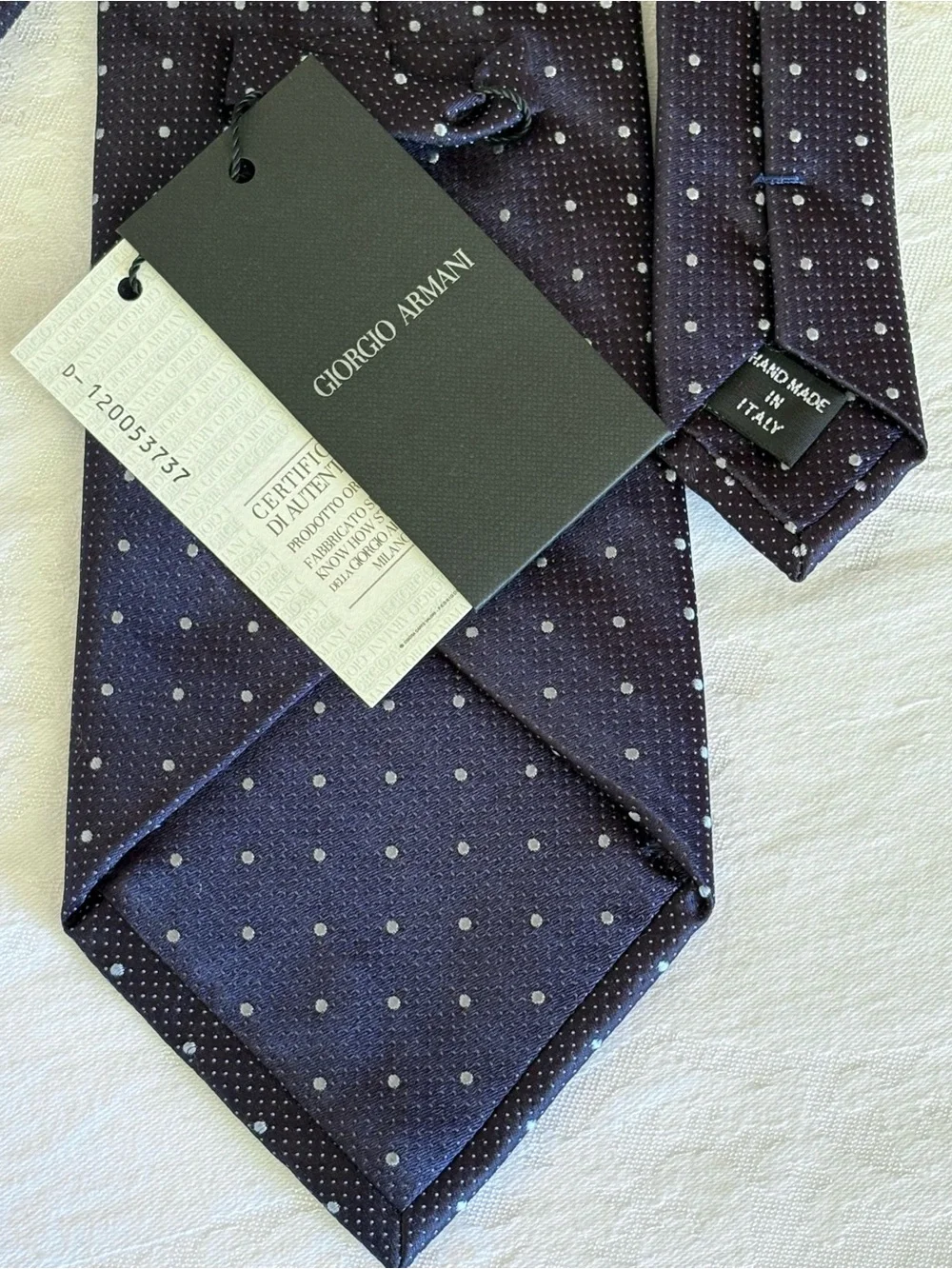 Vintage Giorgio Armani Black Label Silk Tie Night Blue Micro Dots Geometric NWT
